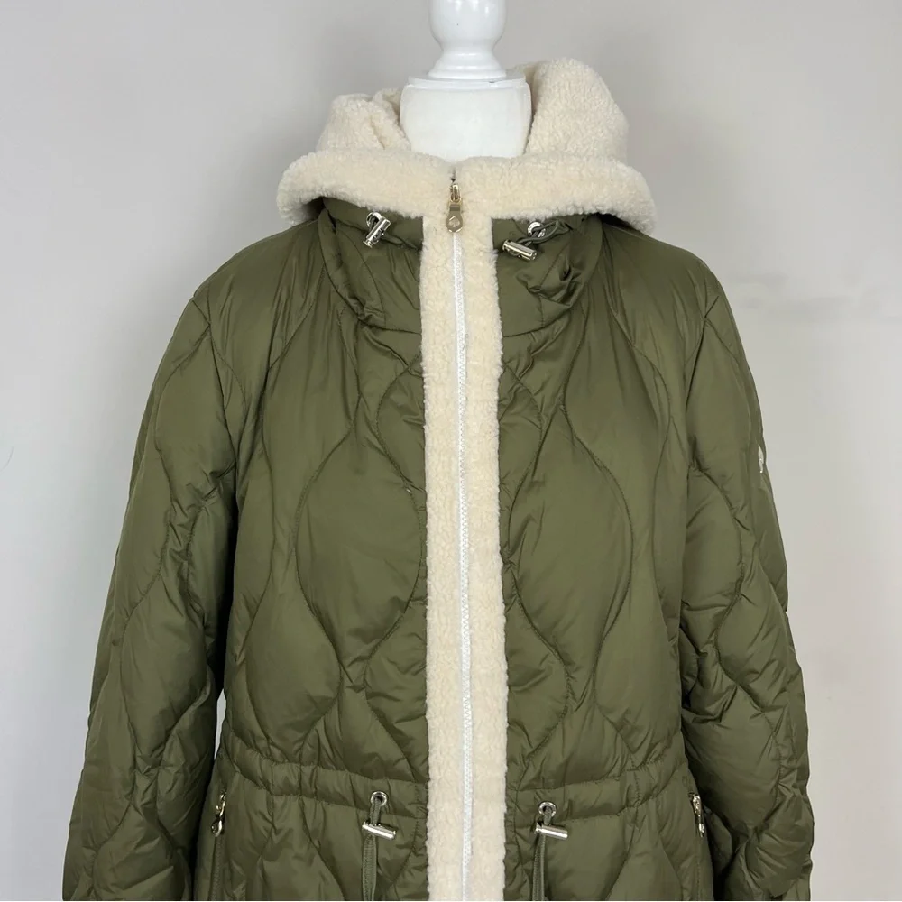 NWT KATE SPADE FAUX SHEARLING TRIM DOWN AND FEATHER FILL LONG COAT OLIVE SIZE XL - Picture 12 of 16